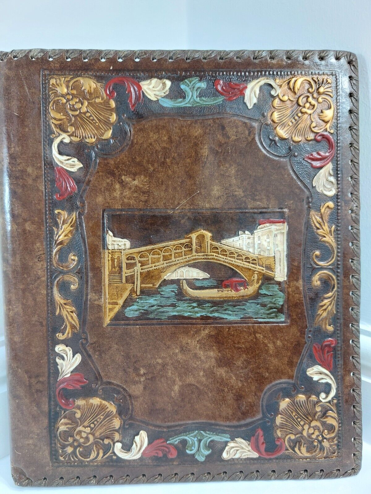 Hand-Painted Photography Embossed Leather Photo Album - Handmade Vintage Venice