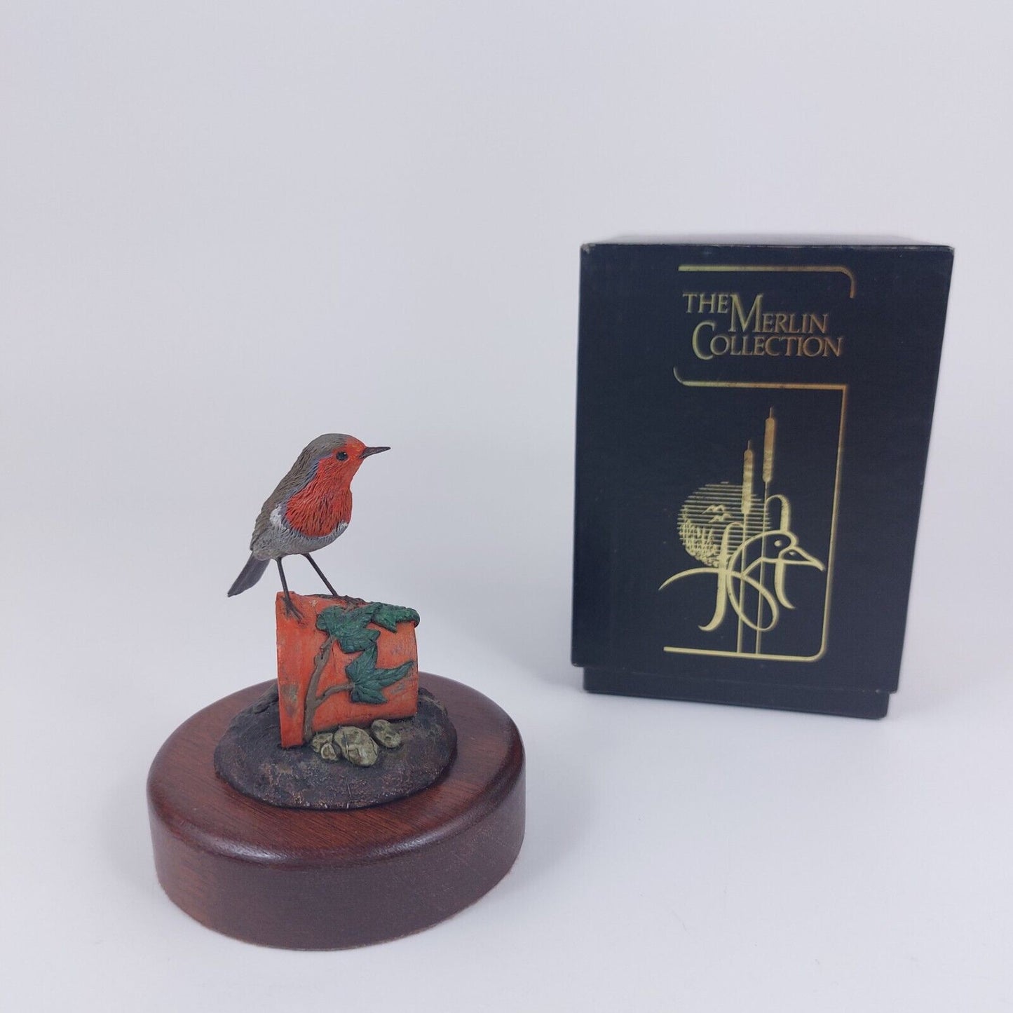 The Merlin Collection Hand Painted Robin Figurine on Wooden Base - Decor Art