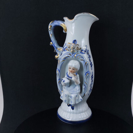 Vintage Decorative Porcelain Pitcher with Miniature Figurine