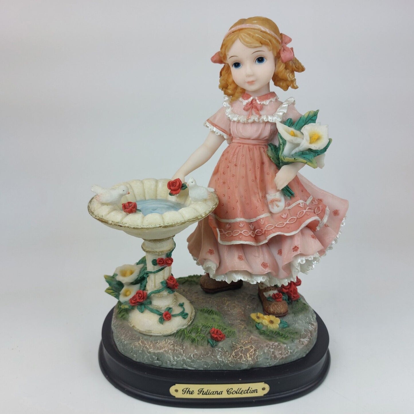 Juliana Collection Decorative Figurine Girl with Doves Porcelain Pink Dress