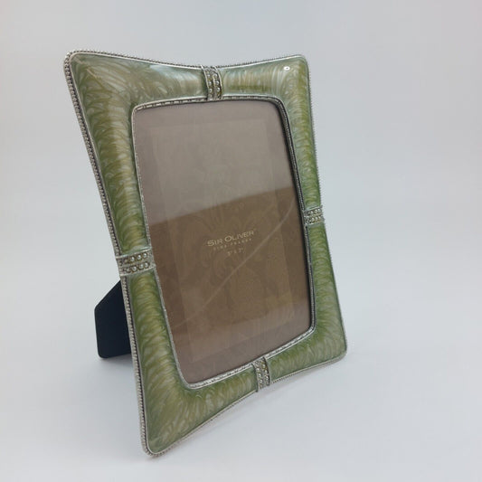 Sir Oliver 5x7 Green Enamel Picture Frame with Rhinestone Accent - Vintage Style