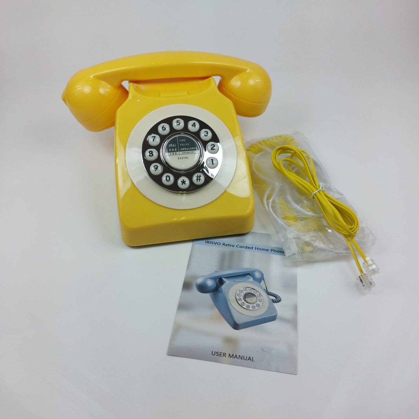 IRISVO RETRO CORDED Home phone, Handset Telephone - Yellow, Brand New, 70s Phone