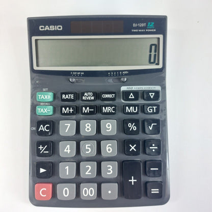 Casio DJ-120T Calculator - 12 Digits, 100 Steps Check, Two Way Power - Solar/Bat