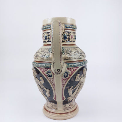 Antique Stoneware Jug with Detailed Historical Imagery