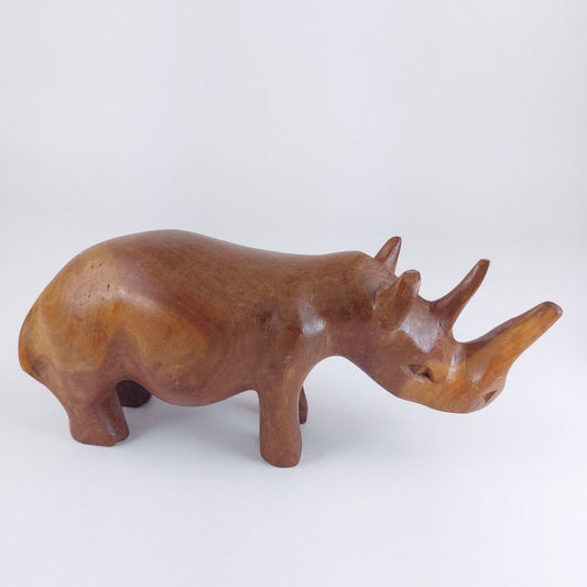 Vintage Hand-Carved Wooden Rhino Sculpture from the 1960s,Safari Decorative