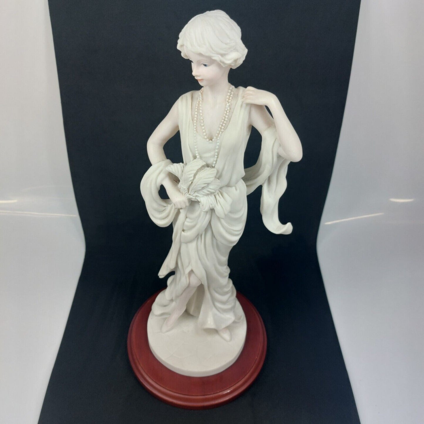 Detailed Lady Figurine with Pearl Necklace, Collectible Sculpture, Art Deco