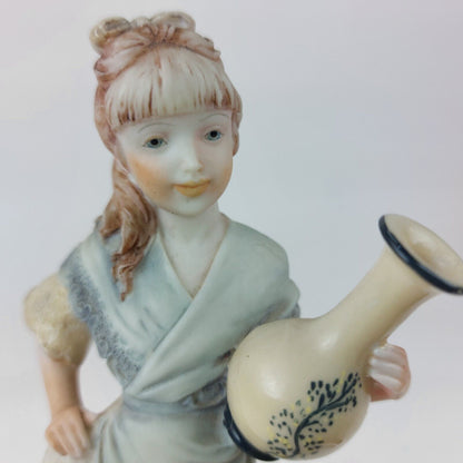 A. Belcari Capodimonte Figurine, Signed 1987, Italian Porcelain Girl with Dog