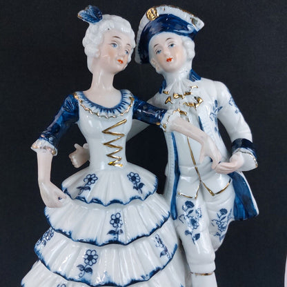 Elegant Porcelain Couple Figurine, 18th Century Costume, 8 Inches