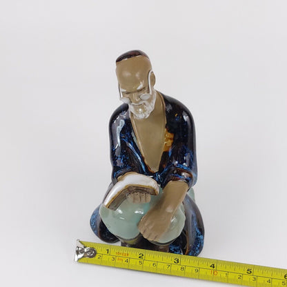 Vintage 1960s Chinese Shiwan Mudmen Figurine – 6" Reading Man in Blue Robe