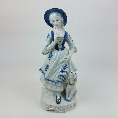 Leonardo Collection Porcelain Lady Figurine with Dog, Blue and White Dress