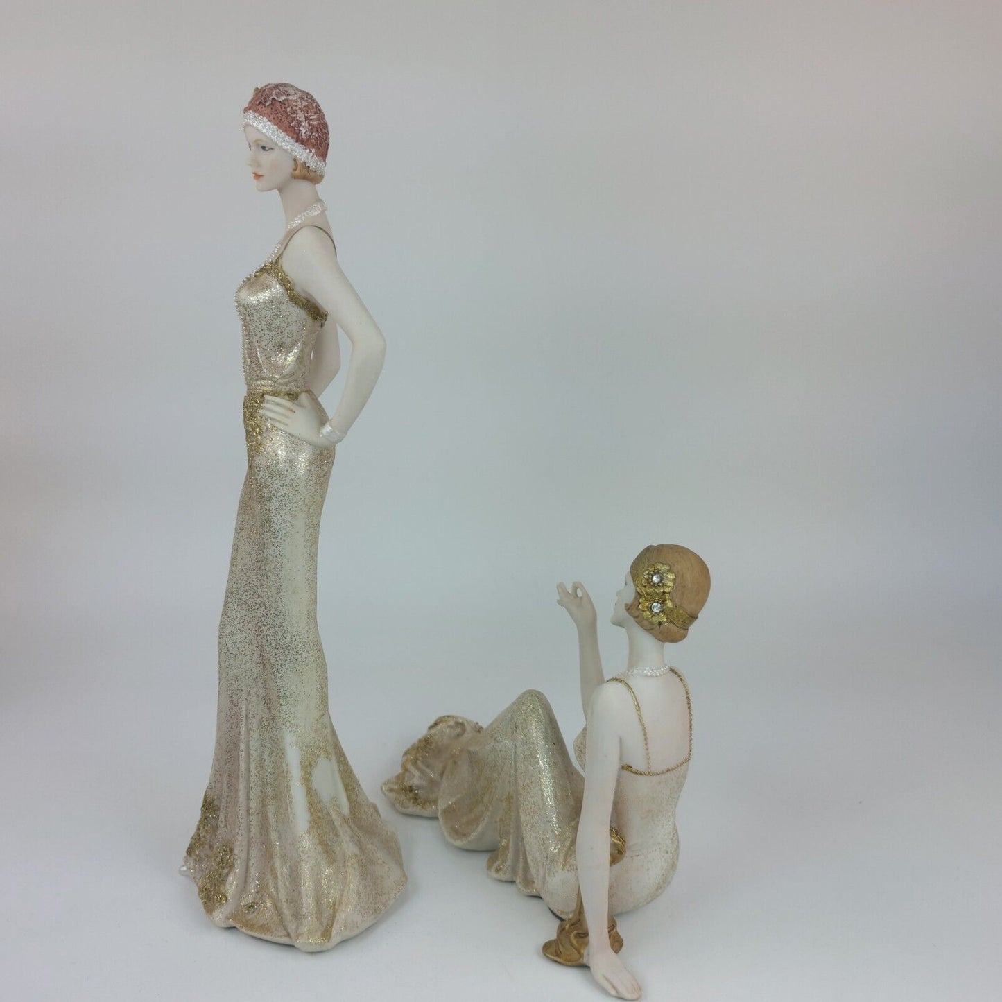 Stunning Art Deco Figurine Broadway Belles Lady Justina Set of 2 - See skirt