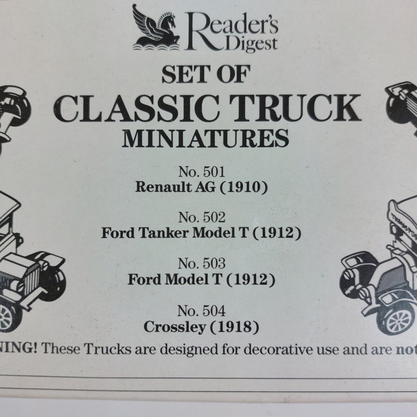 Reader's Digest Classic Truck Miniatures Set of 4- Decorative Collectibles