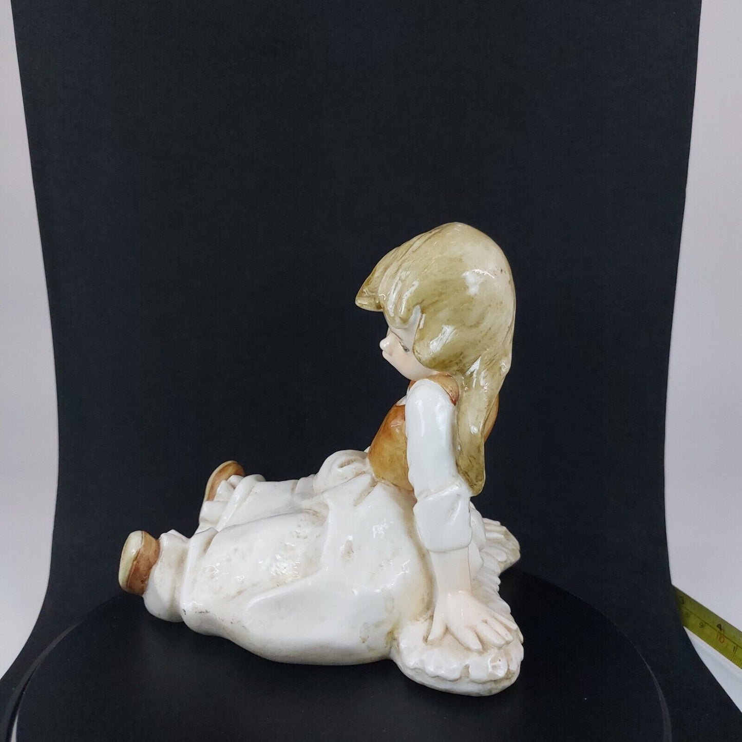 Vintage A. Santini Little Girl Sitting Figurine, Glazed Ceramic, c1950s, 5.6 Inc