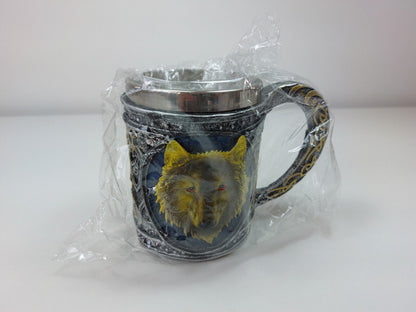 Viking Wolf Mug 450ml Resin & Stainless Steel Beer Stein