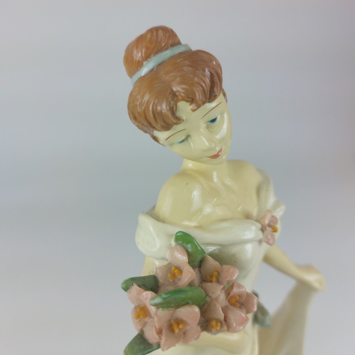 Rare Elegant Vintage Ceramic Figurine, Lady with Flowers, Good Condition