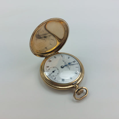 1929 Thomas Russell & Son Full Hunter Pocket Watch, Swiss Movement, Gold Plated