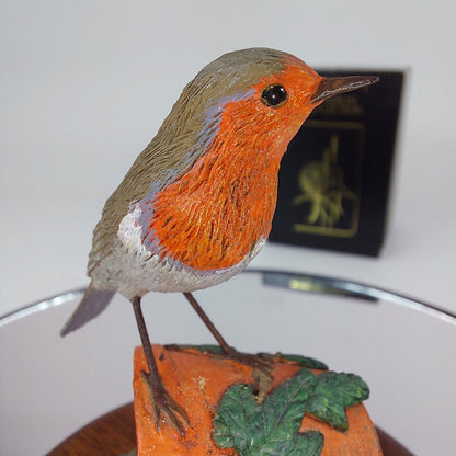 The Merlin Collection Hand Painted Robin Figurine on Wooden Base - Decor Art