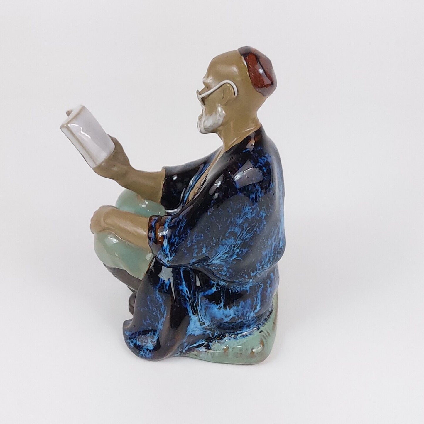 Vintage 1960s Chinese Shiwan Mudmen Figurine – 6" Reading Man in Blue Robe