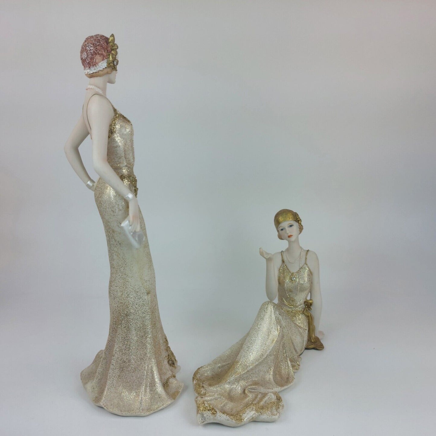 Stunning Art Deco Figurine Broadway Belles Lady Justina Set of 2 - See skirt