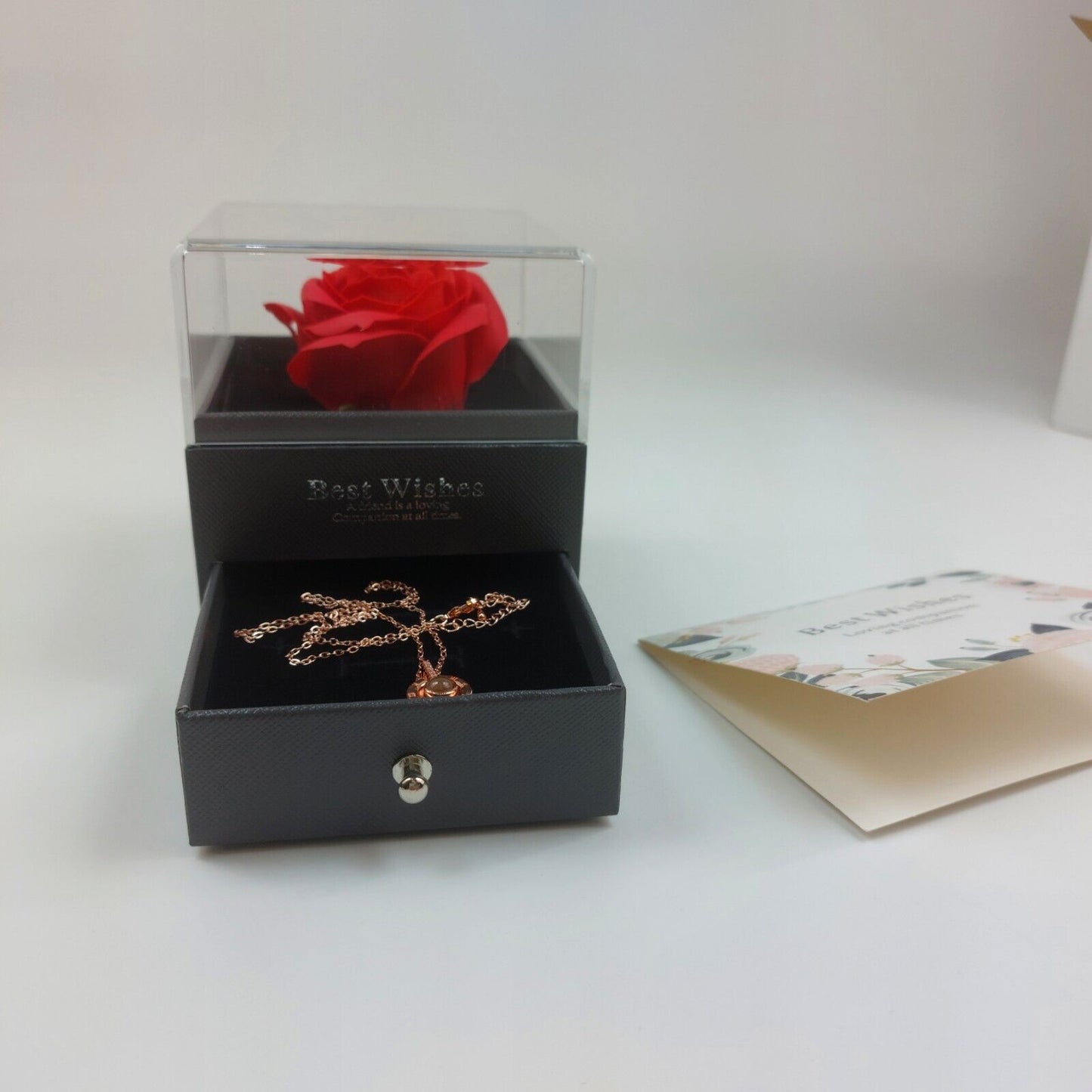 Red Silk Rose, Gifts for Her Eternal Rose Jewelry Box With Necklace Gift  Gf Mum