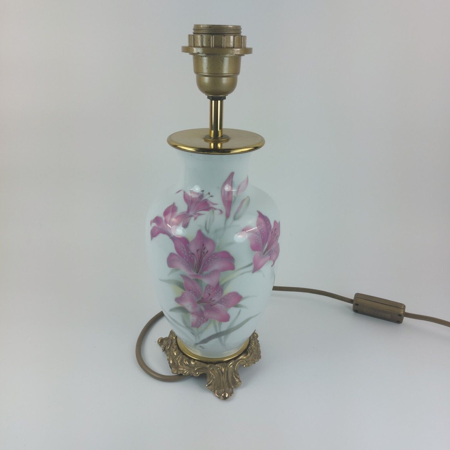 Vintage Limoges France Hand Painted Porcelain Brass Table Lamp Artist Signed35cm