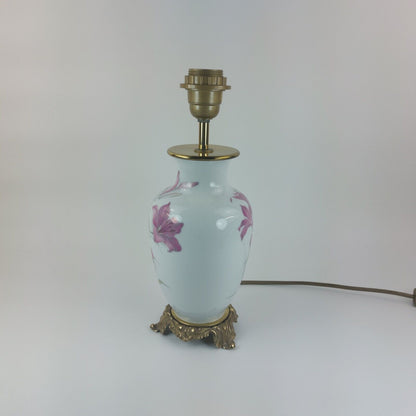 Limoges France Porcelain Lamp with Floral Design, Gold Accents, Estimated 1960's