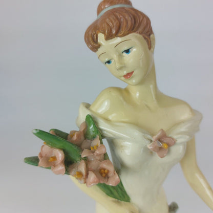 Rare Elegant Vintage Ceramic Figurine, Lady with Flowers, Good Condition