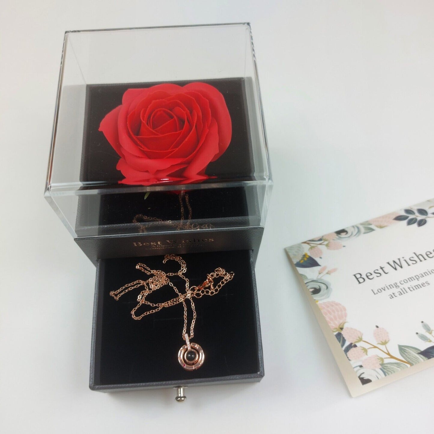 Red Silk Rose, Gifts for Her Eternal Rose Jewelry Box With Necklace Gift  Gf Mum