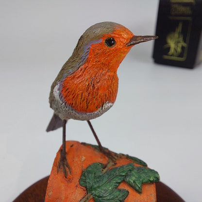 The Merlin Collection Hand Painted Robin Figurine on Wooden Base - Decor Art