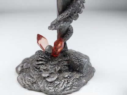 RARE Gothic Dragon Figurine with Gem  Sword - Heavy Metallic Fantasy Collectible