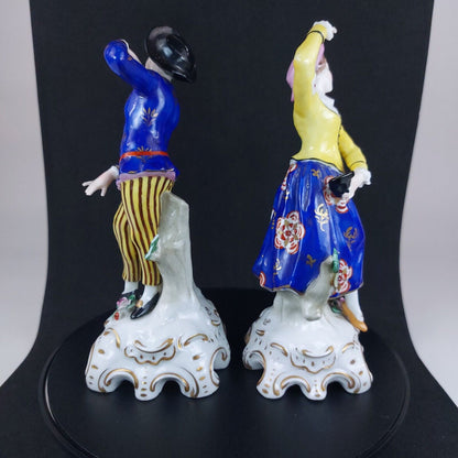 Antique Porcelain Figurines, Woman and Man Dancing, Vibrant Hand-Painted Details