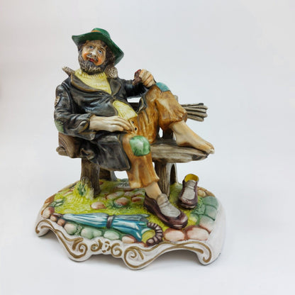 Capodimonte Style Ceramic Figurine of Sitting Man on Bench - Made in Portugal