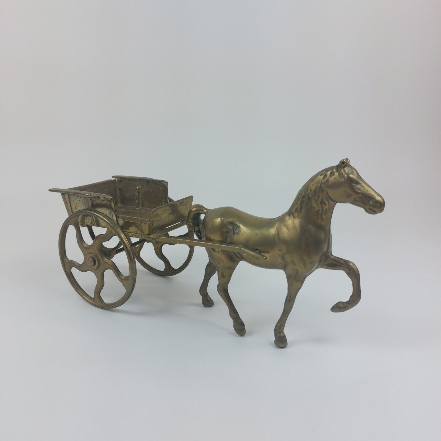 VINTAGE SOLID Gold BRASS, HORSE AND SWIVEL BAR CART / CARRIAGE, Heavy