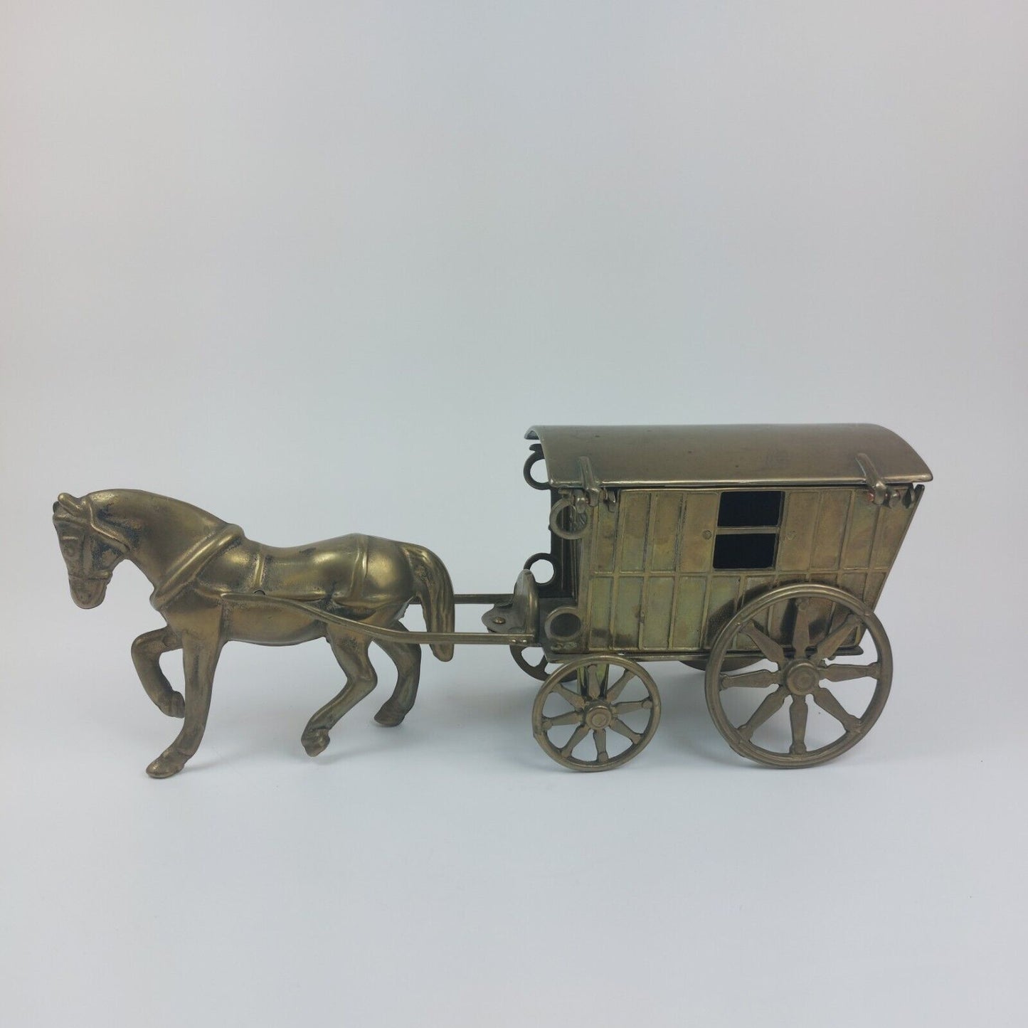 VINTAGE SOLID Gold BRASS, HORSE AND SWIVEL BAR CART / CARRIAGE, Heavy