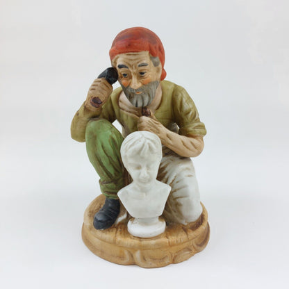 Vintage Porcelain Sculptor Figurine - 1960s Artist Bust Statue Maker, 6" Collect