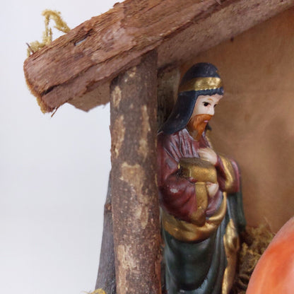 Vintage Nativity Set Resin Figures Wooden Manger Moss Detail International Chris