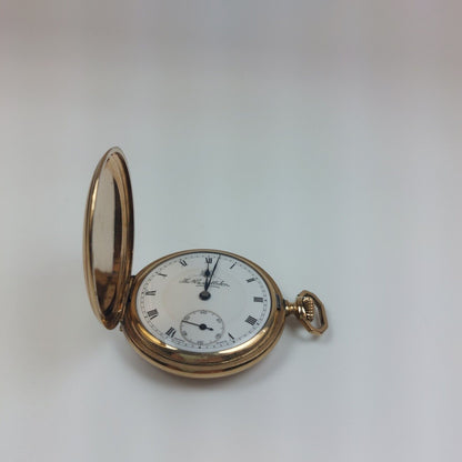 1929 Thomas Russell & Son Full Hunter Pocket Watch, Swiss Movement, Gold Plated