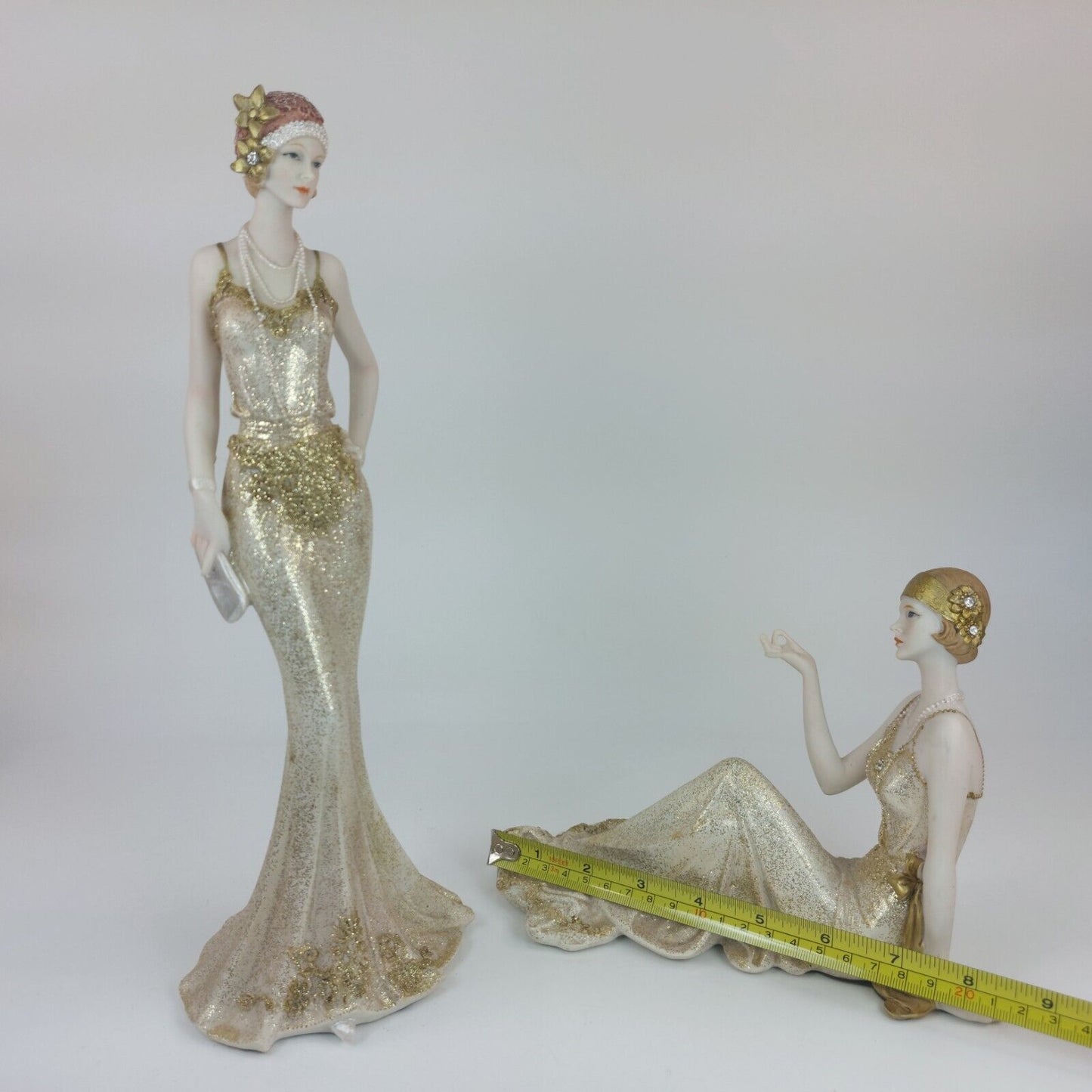 Stunning Art Deco Figurine Broadway Belles Lady Justina Set of 2 - See skirt