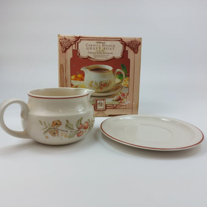 Vintage 1987 Marks and Spencer St Michael Country Blossom Gravy Boat & Saucer