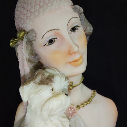 A. Belcari Dear Figurine, Lady with Dog, 1987 Porcelain, 9.5", Italian