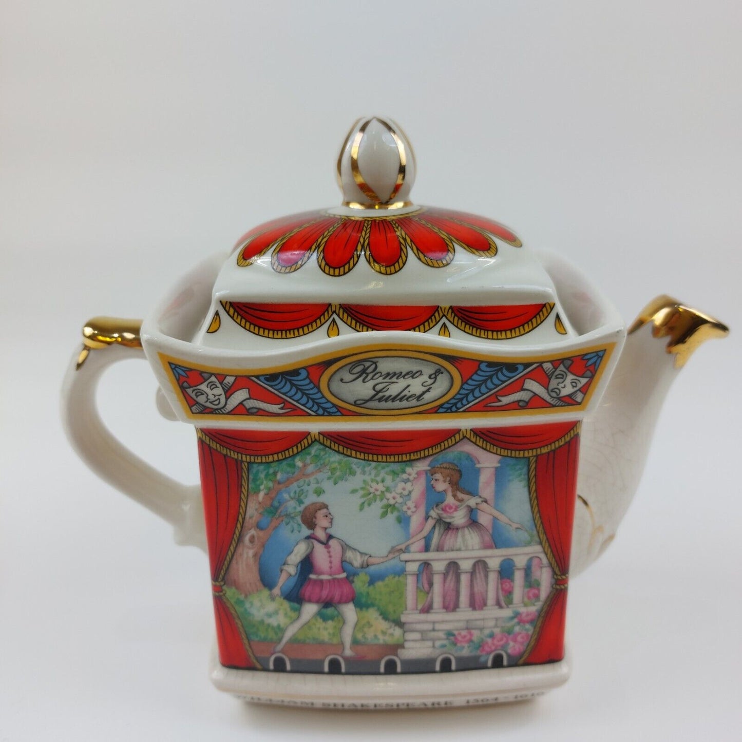 SADLER English Teapot Romeo and Juliet Gold Trim Staffordshire Collectible