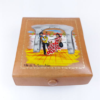 Handmade-painted Vintage Leather Jewelry Box with Flamenco Dancers- S. Sebastián