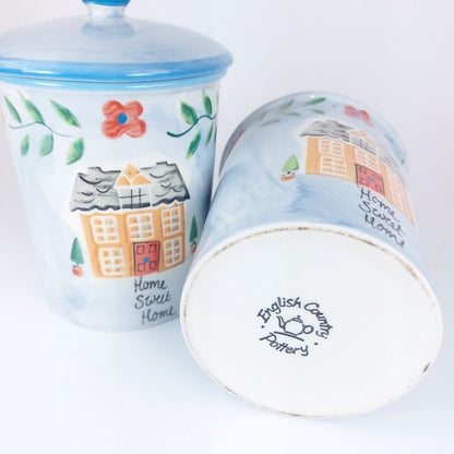 English Country Pottery "Home Sweet Home" Ceramic Canister /Jar Set