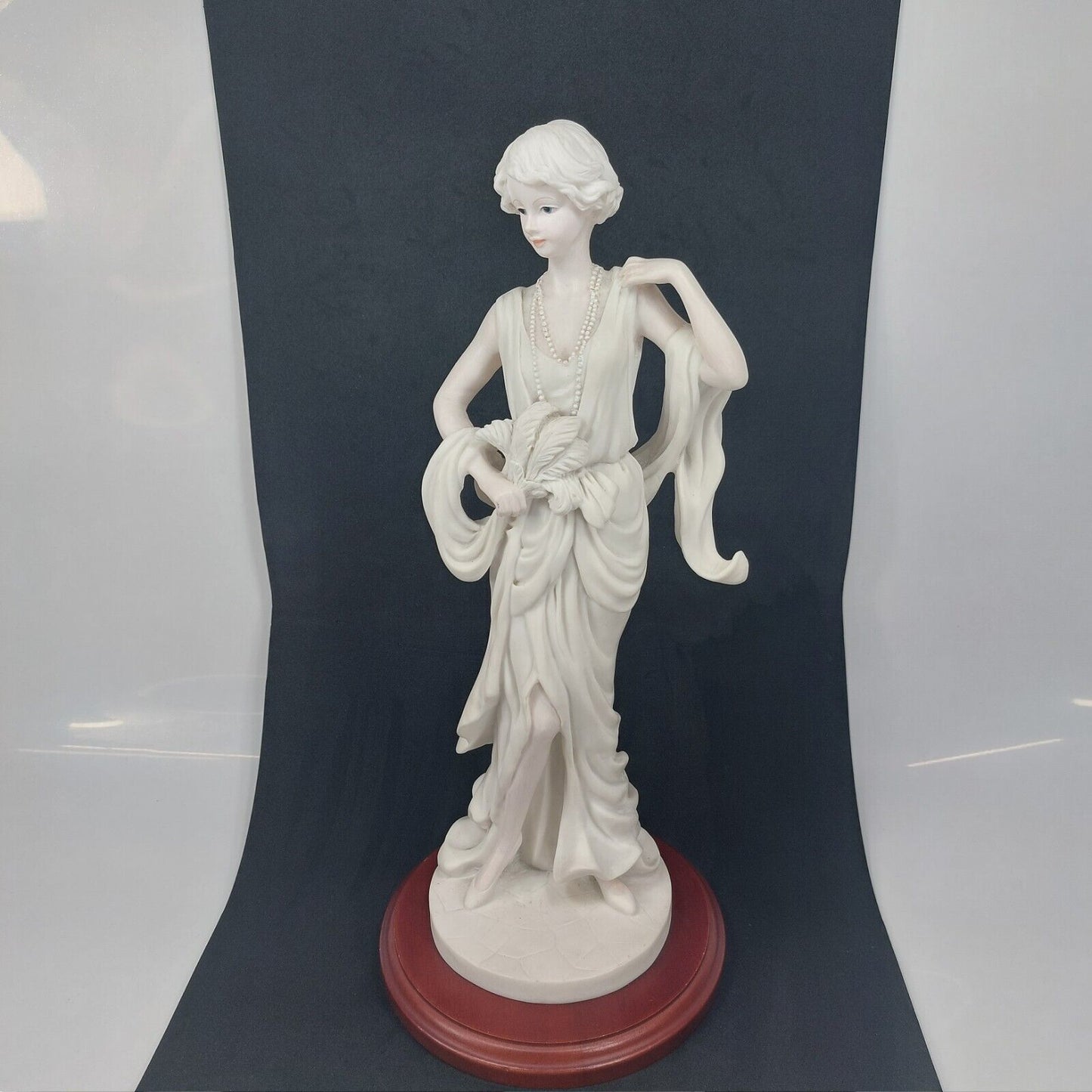 Detailed Lady Figurine with Pearl Necklace, Collectible Sculpture, Art Deco