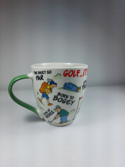 Laughing Mug Golf-Themed Ceramic Mug with Green Handle - Humorous Quotes