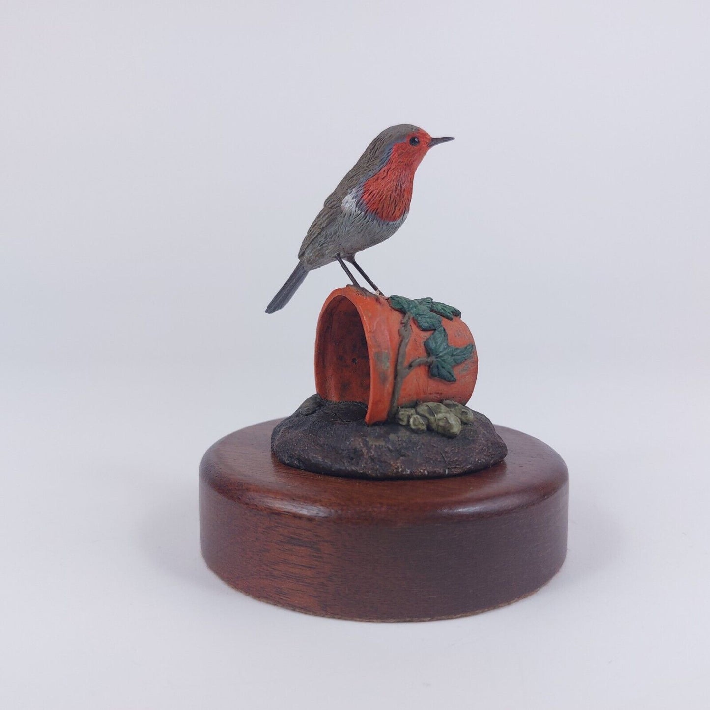 The Merlin Collection Hand Painted Robin Figurine on Wooden Base - Decor Art