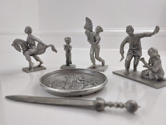 Royal Selangor Pewter Figurine Set - Kuda Kepang, Dancer, and More - 6-Pieces