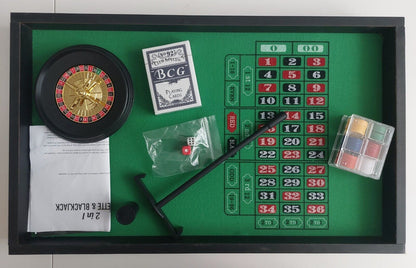 2-in-1 Casino Style Roulette & Blackjack Game Set - Reversible Board, Chips, Car