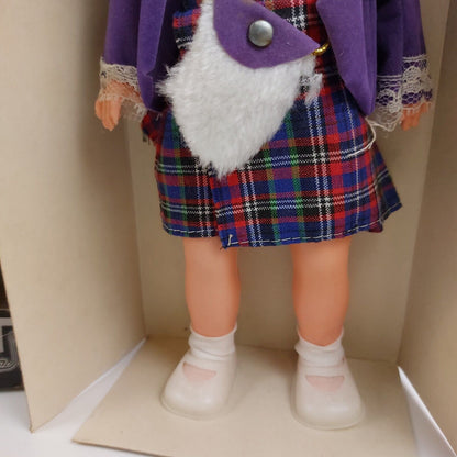 1950s Scottish Argyle Souvenir Girl Doll with Rooted Hair - Vintage Rare, 30 cm