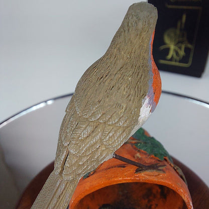 The Merlin Collection Hand Painted Robin Figurine on Wooden Base - Decor Art